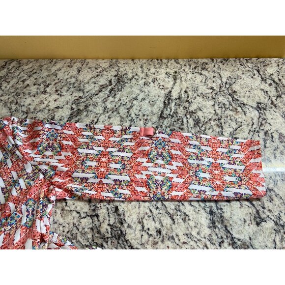 Notations Womens Top Large Multicolor Geometric V-Neck Coral Trim Grannycore - Picture 8 of 8